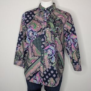 Lauren Ralph Lauren Colorful Paisley Long Sleeve Collared Button Up Shirt L